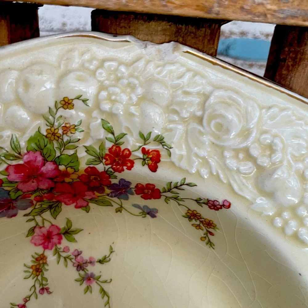Vintage Crown Ducal Forentine England Rosalie Soup Salad Bowl  2 Floral Pattern